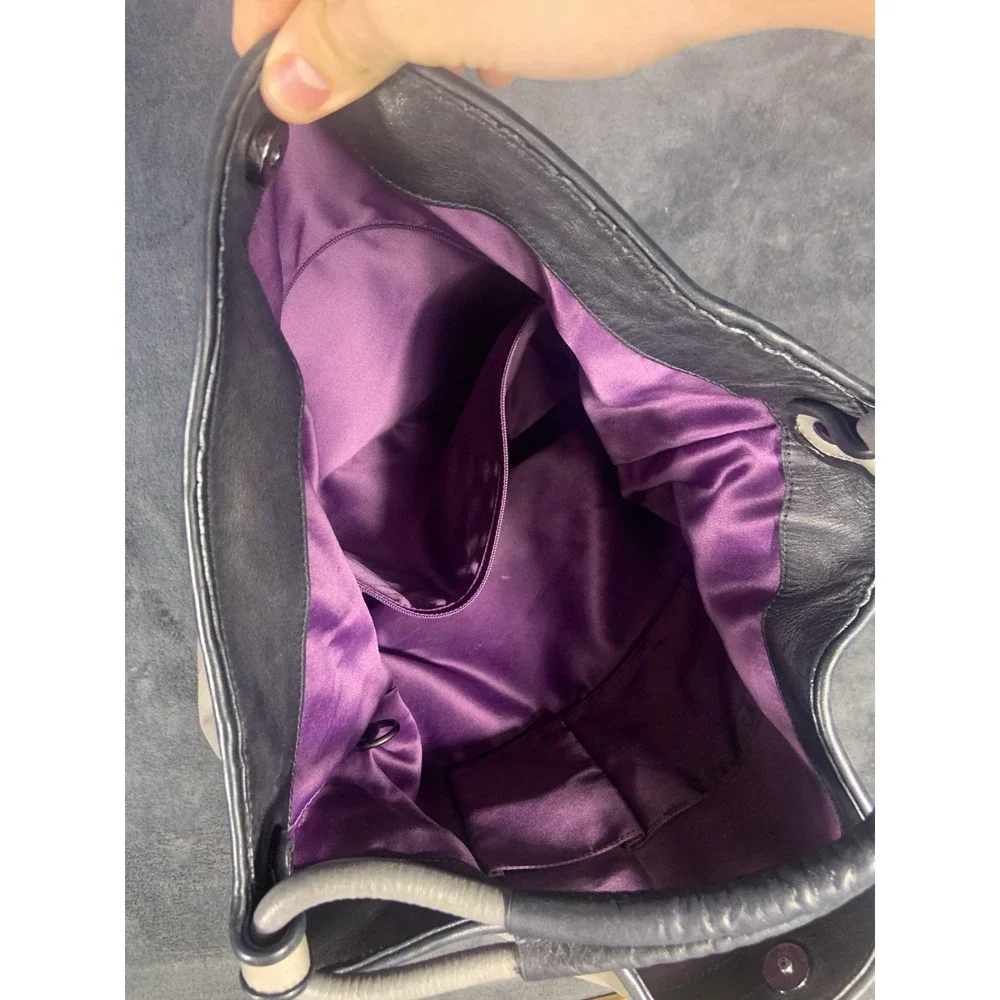 Vintage Coach‎ Large Grey Leather Hobo Purse Handbag Purple Interior